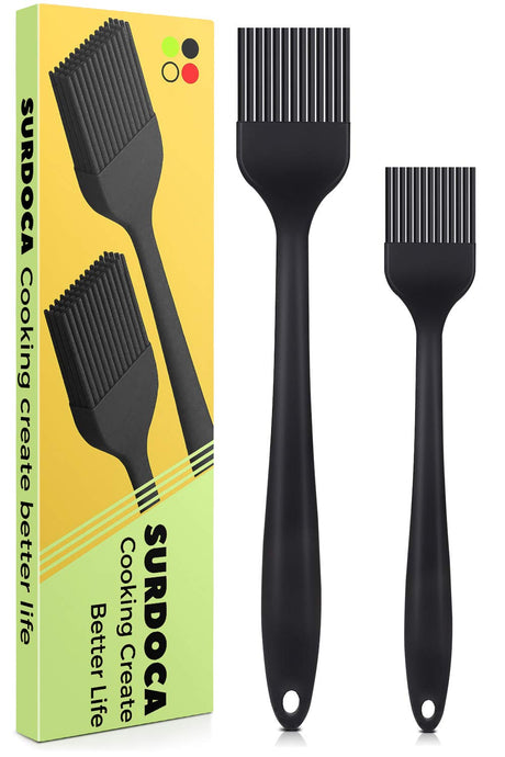 SURDOCA Silicone Pastry Basting Brush - 2Pcs 10 + 8 in Heat Resistant Brush for Baking Cooking Food, BPA Free Kitchen Brush for Sauce Butter Oil, Stainless Steel Core Design for Barbecue BBQ Grilling SURDOCA