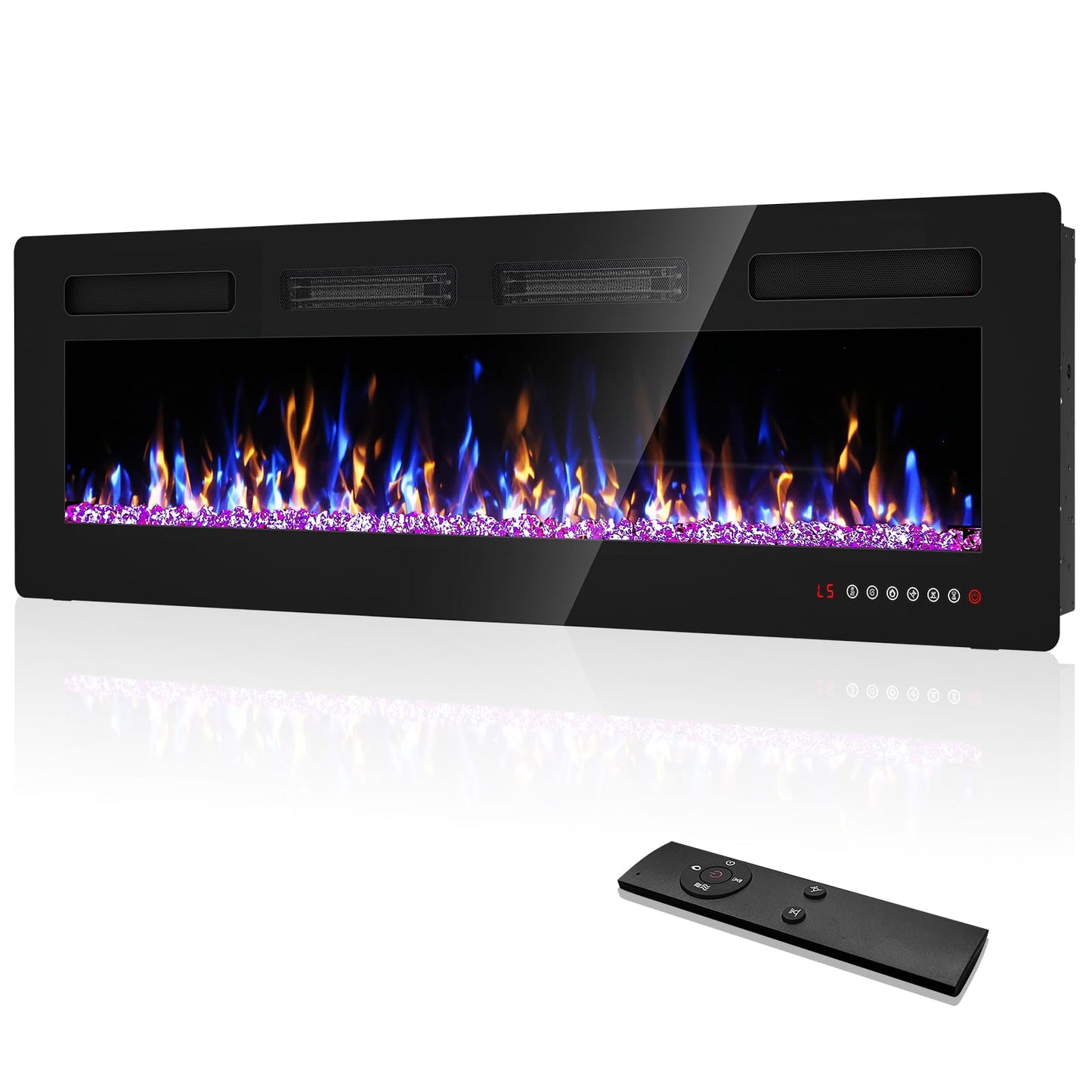 Eueiriup 60” Recessed and Wall Mounted Fire Places Electric Fireplace with Remote Control, Toucn Screen