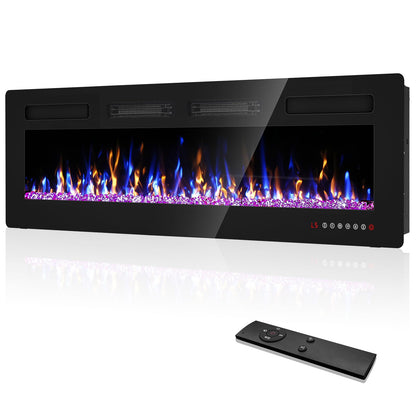 Eueiriup 60” Recessed and Wall Mounted Fire Places Electric Fireplace with Remote Control, Toucn Screen