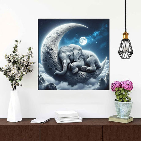 WUSARPLY Elephant Diamond Paintings Kits for Adults, Moon Home Diamond Art Kits Full Drill Diamond Dots Paint with Diamonds Gem Arts and Crafts for Beginner Adults Home Wall Decor WUSARPLY