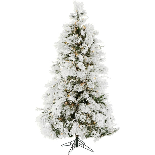 Fraser Hill Farm Snowy Flocked Pine Christmas Tree, 10 Feet Tall, Modern Tree Includes White Incandescent Smart Lights, Artificial Tree Perfect for Indoor Christmas Décor