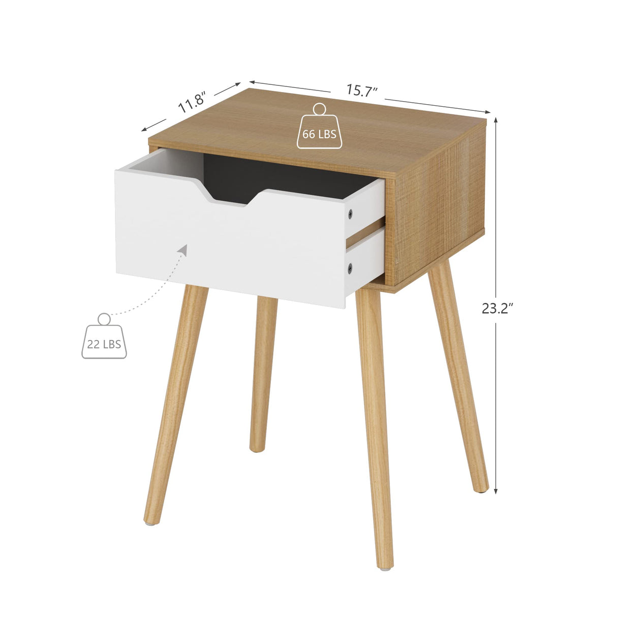 JAXPETY Set of 2 Modern Wood Nightstand, Bedside Table with Drawer, Night Stand, End Table with Solid Wood Legs for Bedroom Home, Brown JAXPETY