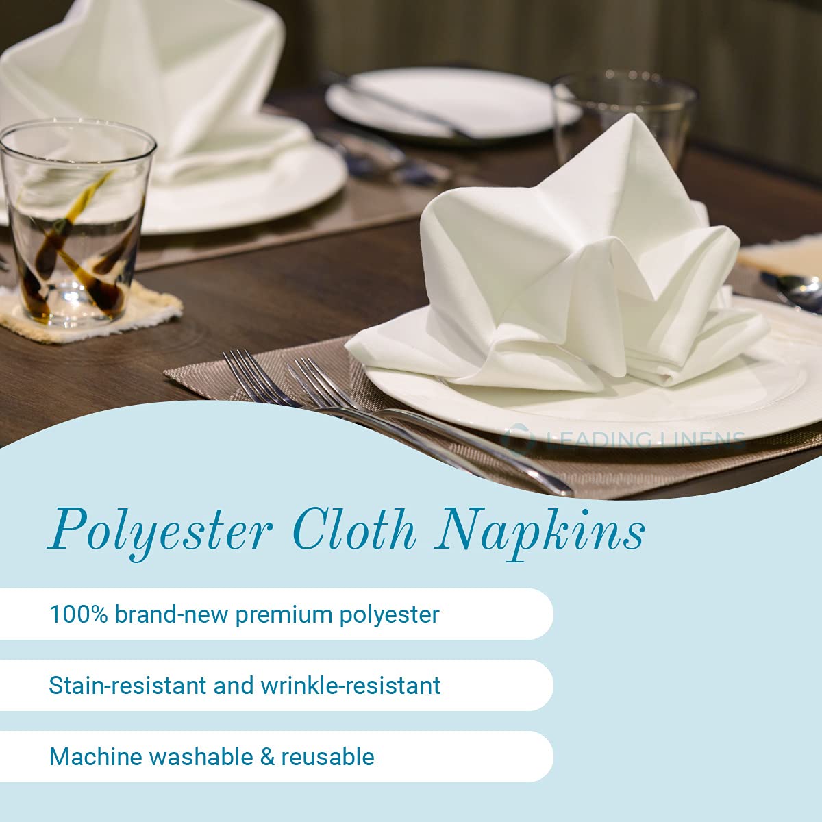 Polyester Cloth Napkins - Washable Soft Table Linens - Durable & Elegant for Dining, Restaurants, Weddings, Events, Rentals, Banquets, & Parties - Premium Quality Set of 100, White, 20"x20"