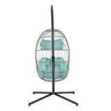 Yechen Egg Swing Chair with Stand, Patio Wicker Rattan Hanging Chair Swing Hammock Egg Chairs with UV Resistant Cushion for Indoor Bedroom Outdoor Garden Backyard, Light Blue (QH1912050036USBL) Yechen