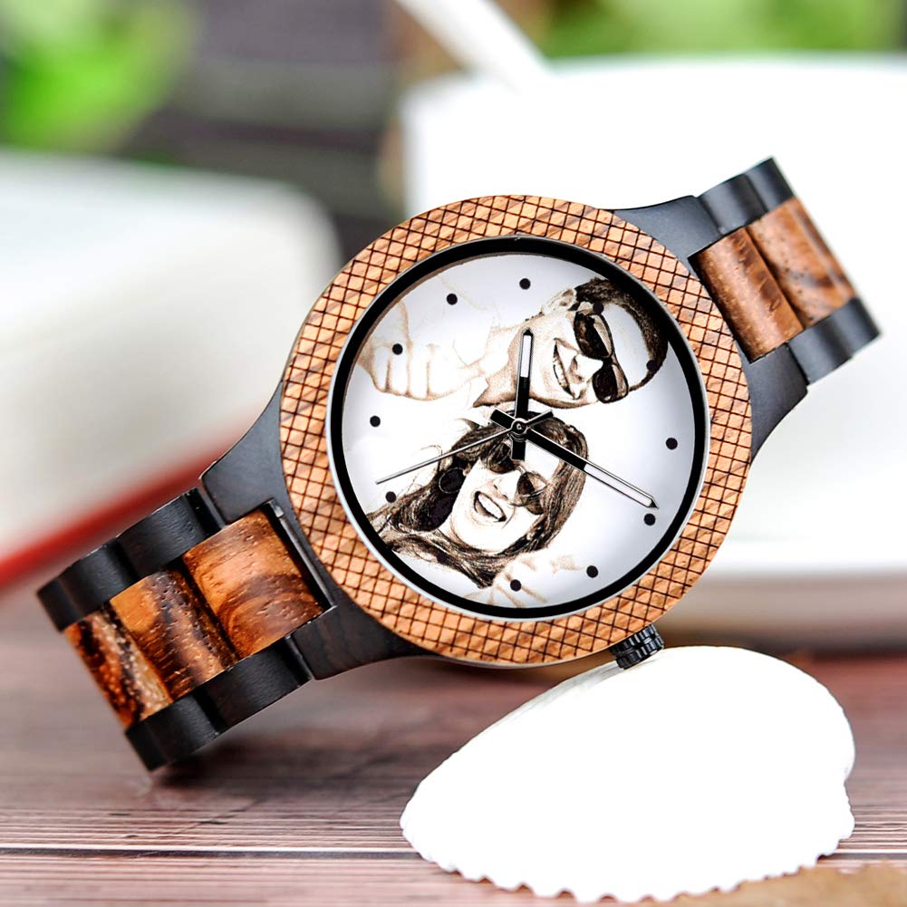 BOBO BIRD Mens Personalized Engraved Wooden Watches Quartz Casual Wristwatches for Men Family Friends Customized Watch (Zebra A) - WoodArtSupply