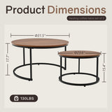 Otterease Nesting Tables Set of 2, 31.5" Round Coffee Table, Small Nesting Coffee Table with Adjustable Non-Slip Fee, Wood Grain Top Nesting Tables for Living Room, Bedroom (Wood Grain Brown) Otterease