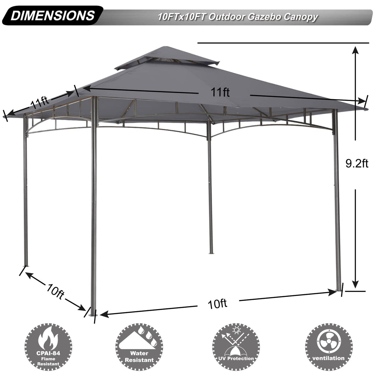 ABCCANOPY Gazebos for Patios 10x10 - Outdoor Steel Frame Gazebo for Lawn Backyard Garden Deck (Dark Gray) ABCCANOPY