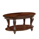 YWUFUART 42" Wood Coffee Table for Living Room Oval Coffee Table with Storage Shelf, Antique Table Legs with Elegant Carvings, Easy Assembly, Cherry YWUFUART