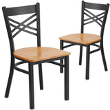 Flash Furniture 2 Pack HERCULES Series Black ''X'' Back Metal Restaurant Chair - Natural Wood Seat Flash Furniture