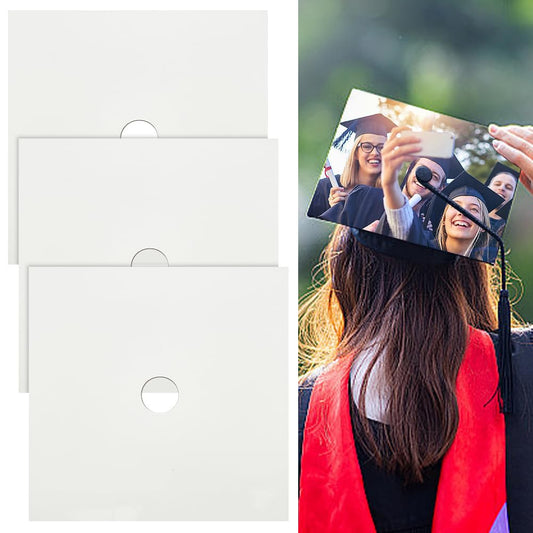 PLIGREAT 3 Pcs Sublimation Blank Graduation Cap Topper, Blank White Graduation Grad Cap Topper, Grad Cap Decorations Graduation Accessories, Printable with Inkjet or Printers