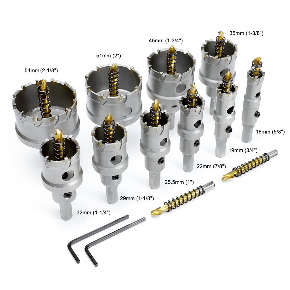 ASNOMY 12PCS TCT Hole Saw Kit for Hard Metal, 5/8"-2-1/8" Inch Tungsten Carbide Tipped Hole Cutter Set with Titanium-Plated Pilot Drill bit for Metal, Stainless Steel, Iron, Wood, Plastic - WoodArtSupply