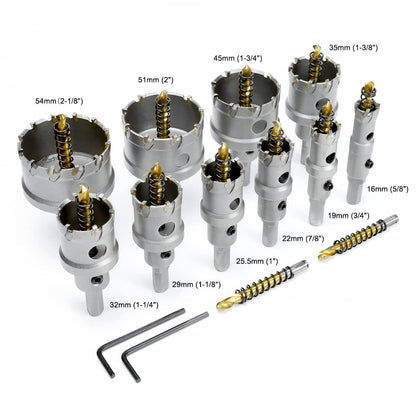 ASNOMY 12PCS TCT Hole Saw Kit for Hard Metal, 5/8"-2-1/8" Inch Tungsten Carbide Tipped Hole Cutter Set with Titanium-Plated Pilot Drill bit for Metal, Stainless Steel, Iron, Wood, Plastic - WoodArtSupply