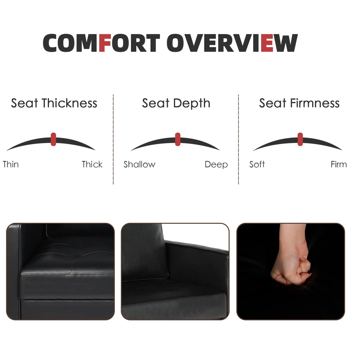 VAMEPOLE 57" Modern Sofa Couch, Black Faux Leather Loveseat for Living Room, Comfy Office Love Seats, Small Couches for Small Space VAMEPOLE