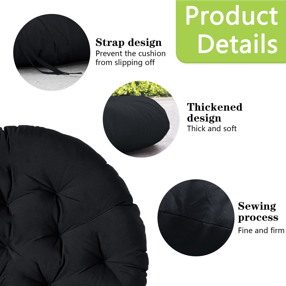 Bextile Papasan Chair Cushion Only, 52 in Cushion for Papasan, Round Leisure Papasan Seat Cushion (Black) Bextile