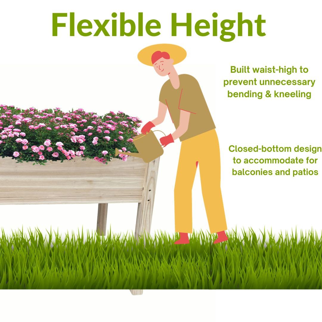 BTExpert 4ft Wooden Raised Garden Bed with Legs, 48x24x30in Elevated Planter Box Stand for Vegetable Flower Backyard, Patio, Balcony Large Wood Raised Beds Liner Outdoor - 30 in Height BTEXPERT