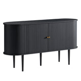 AMERLIFE 55" TV Stand with Solid Wood Legs, Mid Century Modern TV Console with Tambour Door for 80-inch TV, Dust-Proof Storage Cabinet for Living Room, Embossed Black AMERLIFE