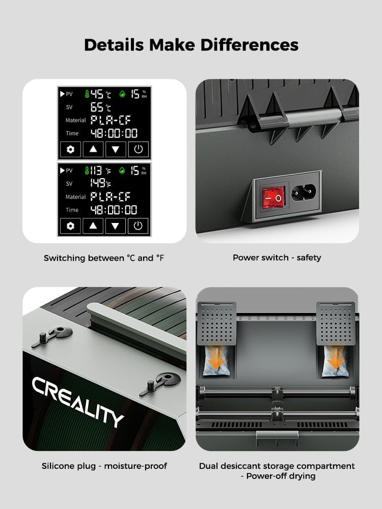 Creality Space Pi Filament Dryer Plus, 2 Spools Filament Storage Box, Double 360° Heating Drying with Fan&Touch Screen, 3D Printer Filament Spool Holder, Dehydrator 1.75/2.85/3mm PLA PETG ABS - WoodArtSupply