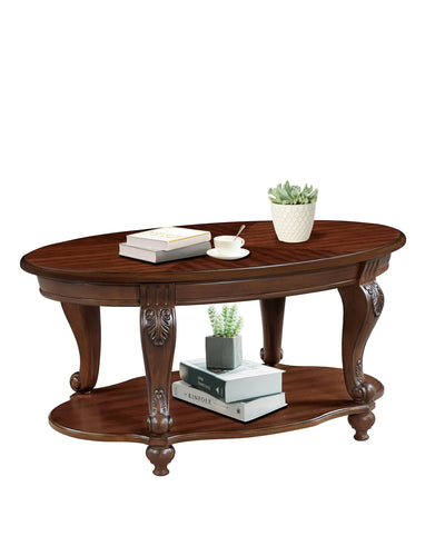 LKTART Oval Wood Coffee Tables for Living Room, Vintage Round Coffee Table with Carved Wood Legs, Tradition Elegant Center Table (Cherry, 42 Inch)