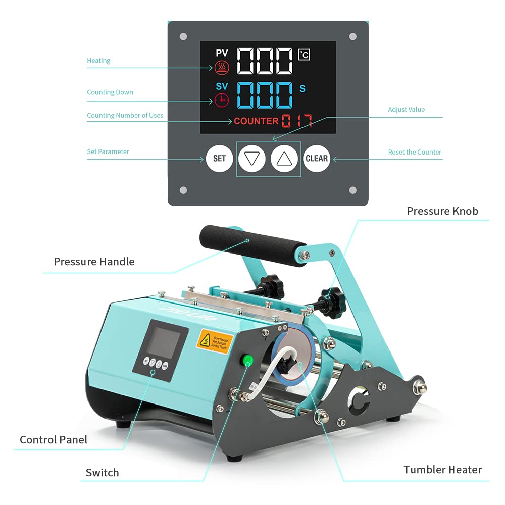 PYD Life 2 in 1 Tumbler Heat Press Machine 110 V Mint Green 20 OZ 30 OZ Mug Heat Press for Sublimation Straight Tumblers Bottles,Sublimation Ceramic Mugs,Sublimation Glass Cans Tumblers Print - WoodArtSupply