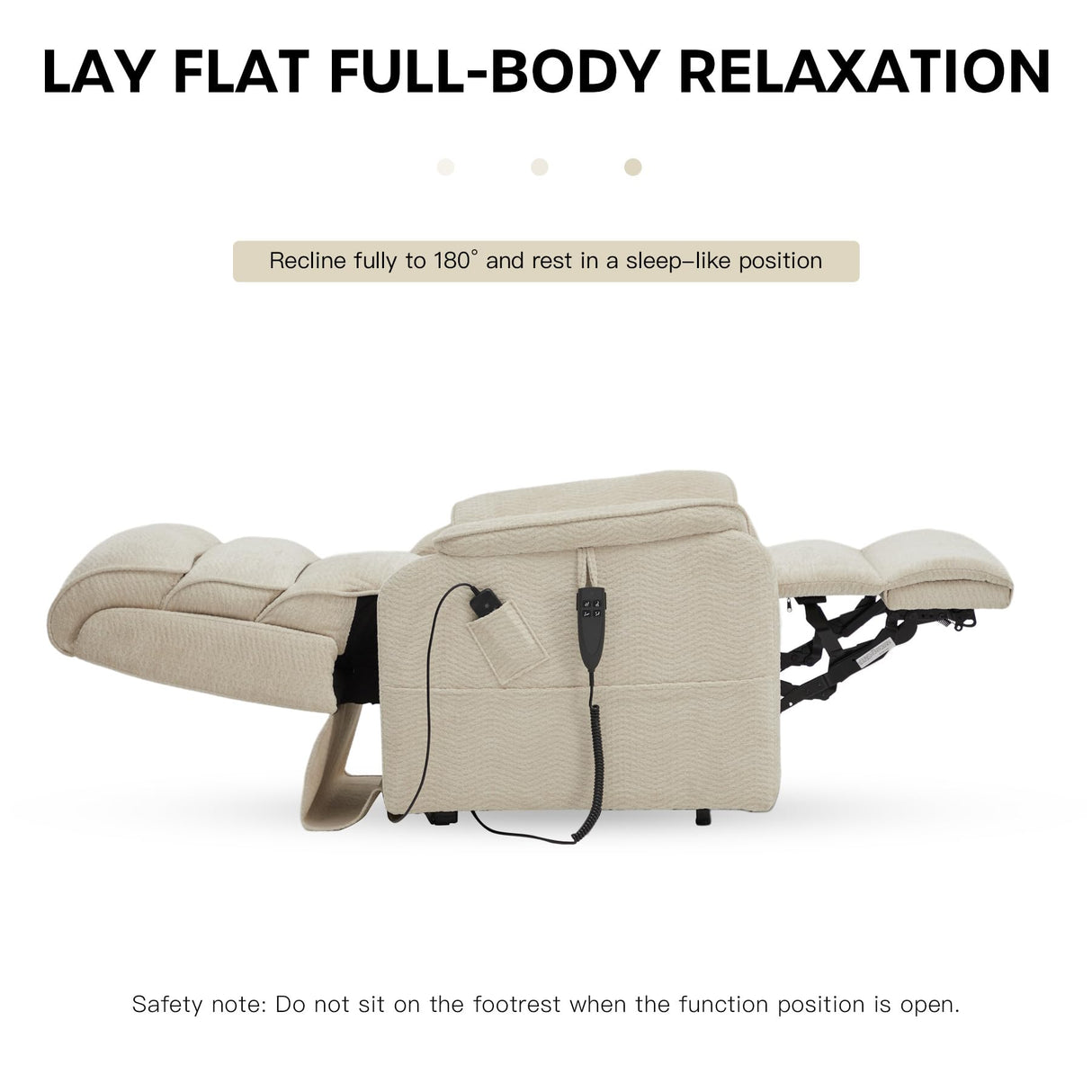 DYNOX 350 LBS Power Lift Recliner Chair for Elderly, Medium Size Dual Motor Lay Flat Infinite Positions Recliner with Heat & Massage(9188,Chenille,Beige) DYNOX