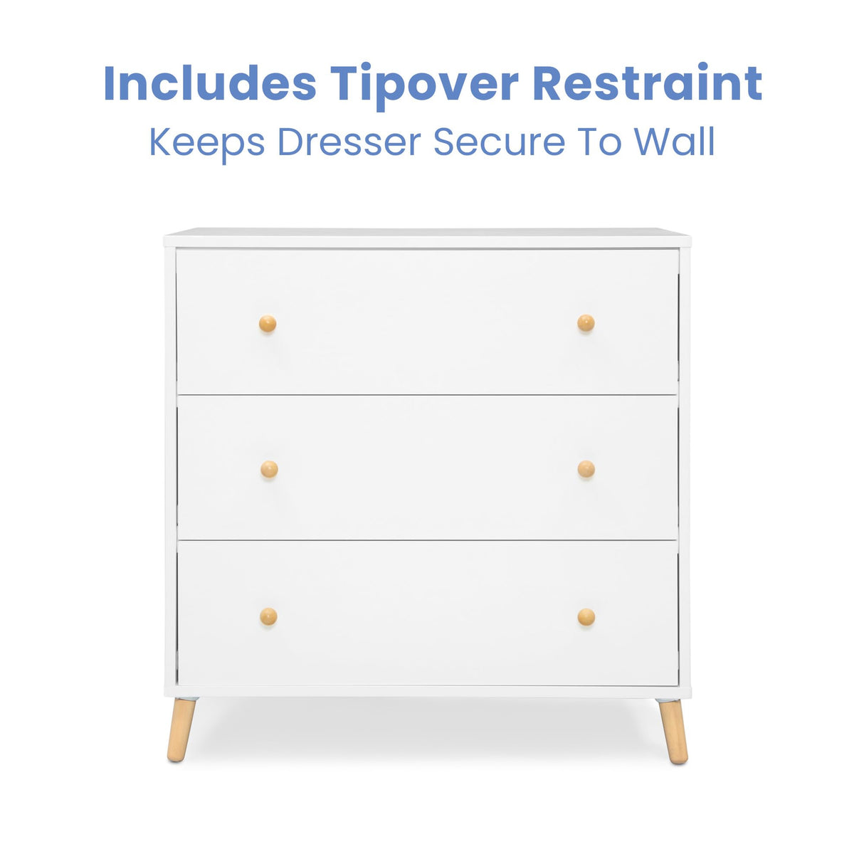 Delta Children Essex 3 Drawer Dresser with Interlocking Drawers, Bianca White/Natural Delta Children
