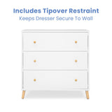Delta Children Essex 3 Drawer Dresser with Interlocking Drawers, Bianca White/Natural Delta Children