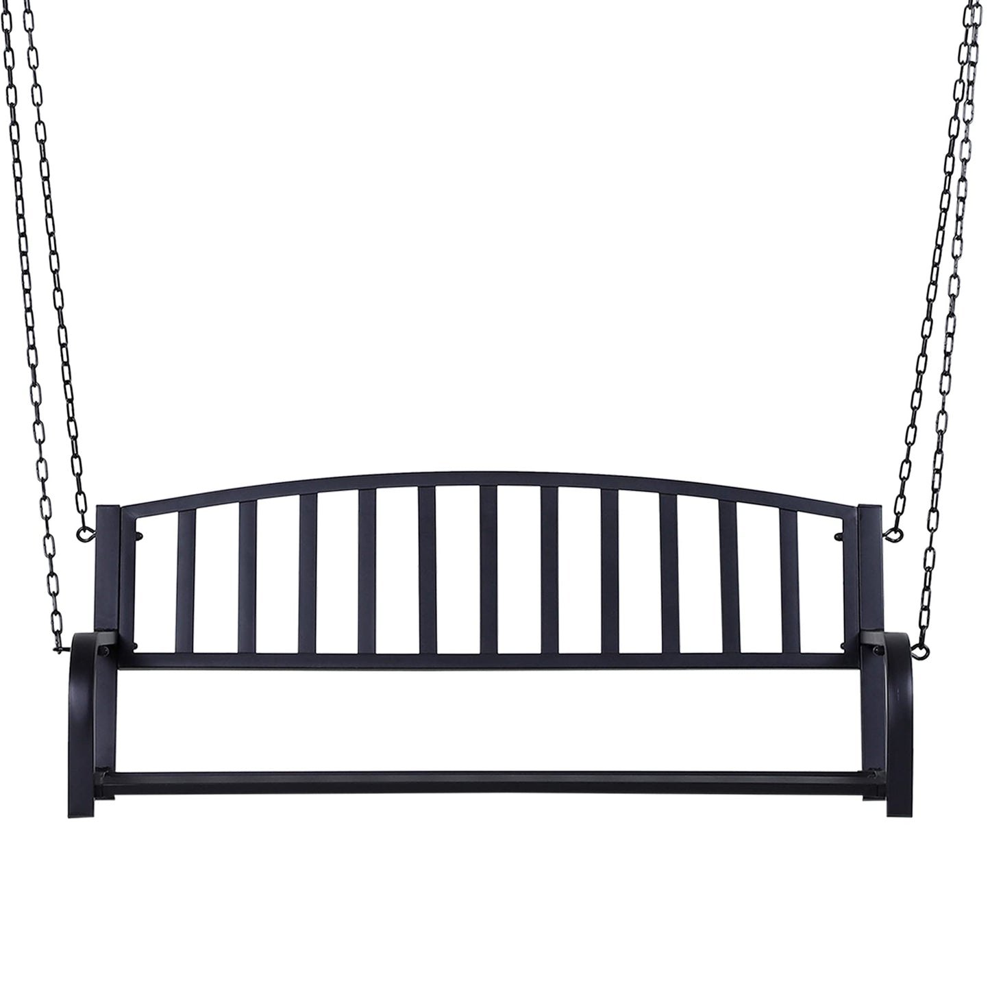 Outsunny 2 Person Front Porch Swing Patio Swing Bench, Outdoor Steel Swing Chair with Sturdy Chains, for Backyard, Deck, 528 lb Weight Capacity, Black - WoodArtSupply