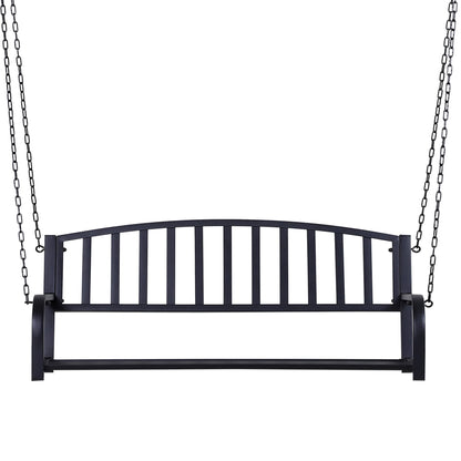 Outsunny 2 Person Front Porch Swing Patio Swing Bench, Outdoor Steel Swing Chair with Sturdy Chains, for Backyard, Deck, 528 lb Weight Capacity, Black - WoodArtSupply