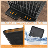 HIDOG 42'' Dog Crate Furniture, Wooden Dog Kennel with Lockable Wheels, Dog Crate End Table with Trays, Decorative Dog Kennel Indoor, Heavy Duty Dog Cage for Medium Large Dogs, Rustic Brown HIDOG