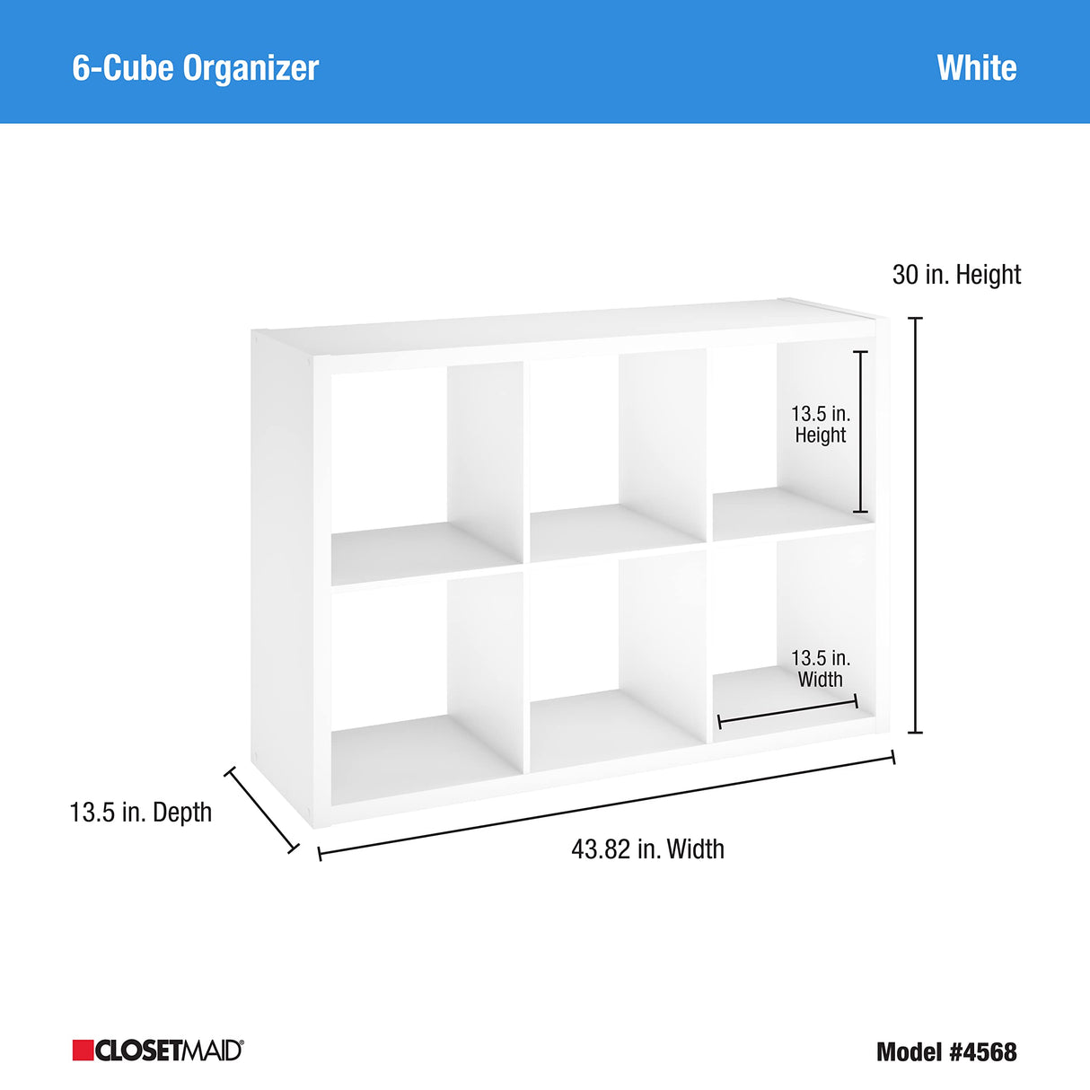 ClosetMaid 6 Cube Storage Shelf Organizer Bookshelf with Open Back, Vertical or Horizontal, Easy Assembly, Wood, White Finish ClosetMaid