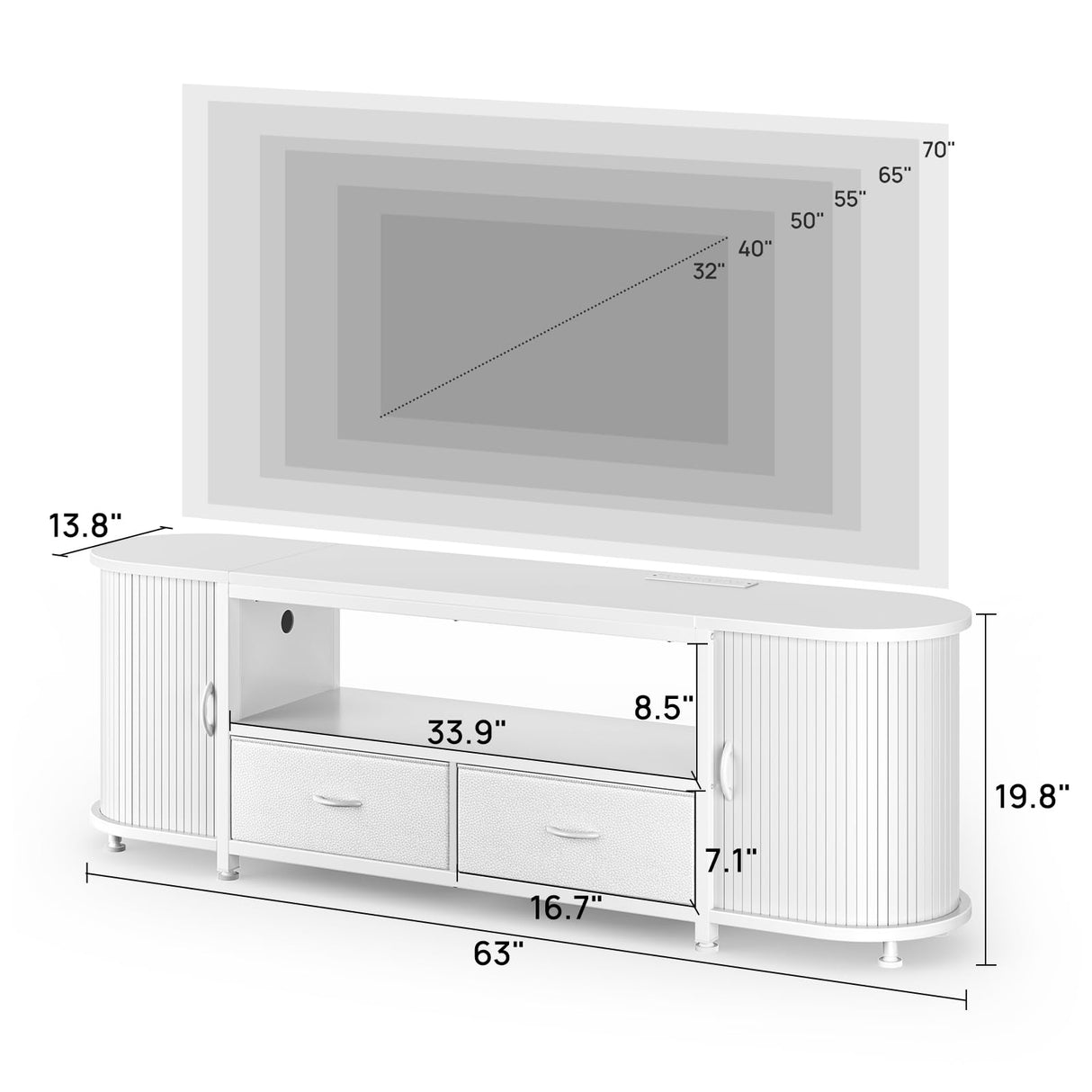 Rolanstar TV Stand for 65 70 inch TV, Entertainment Center with Power Outlet and LED, 2 Fabric Drawers TV Console with 2 Cabinet, Open Shelf, Sliding Door, Media Console for Bedroom/Living Room Rolanstar