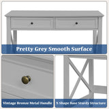 Lewahom Computer Desk with 2 Drawers, Elegant Home Office Writing Study Desk with Storage, Modern Simple Vanity Desk Console Table for Living Room, Grey Lewahom