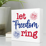 Let Freedom Ring Firework Independence Day Patriotic Wooden Plaque Sign Desk Decor,Retro 4th of July Wood Block Sign Desk Decorations for Home Bedroom Living Room Office Shelf Table Decor Ruvoty