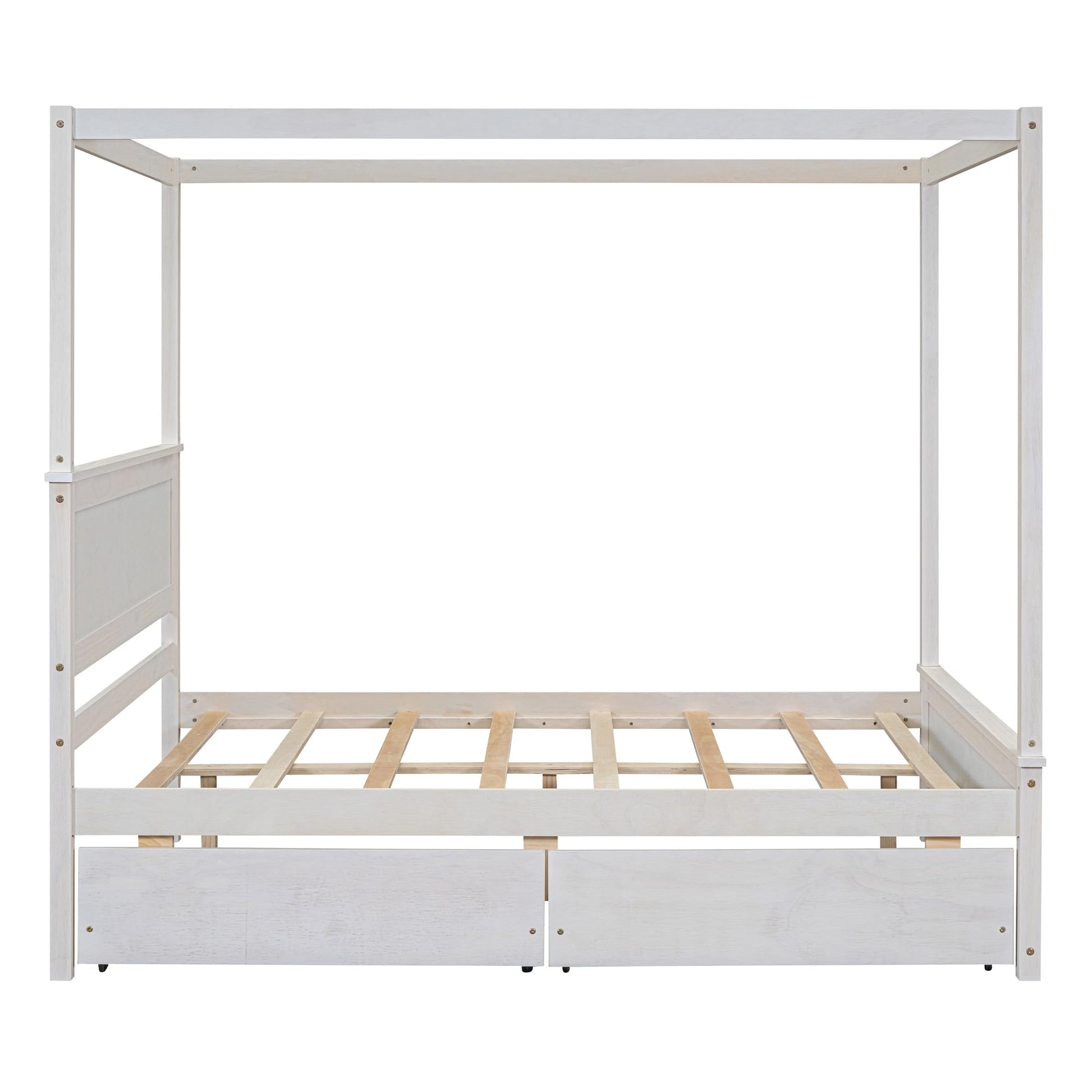 Bellemave Contemporary Wood Canopy Bed with Storage Drawers – Full Size, Brush White Finish - WoodArtSupply