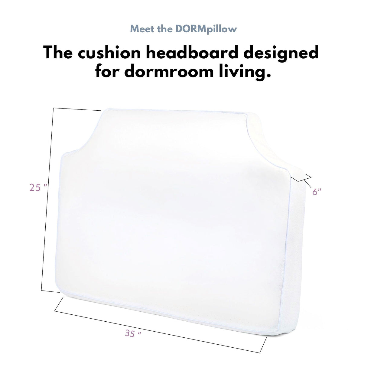 Dormpillow- New/Improved Cotton 'Wrinkle-Free' Cover. Portable Twin XL White Headboard Cushion for College Dorm. Innovative Wedge Base Keeps it Upright. Fills Gap Between Bed & Wall. Dormpillow Creations