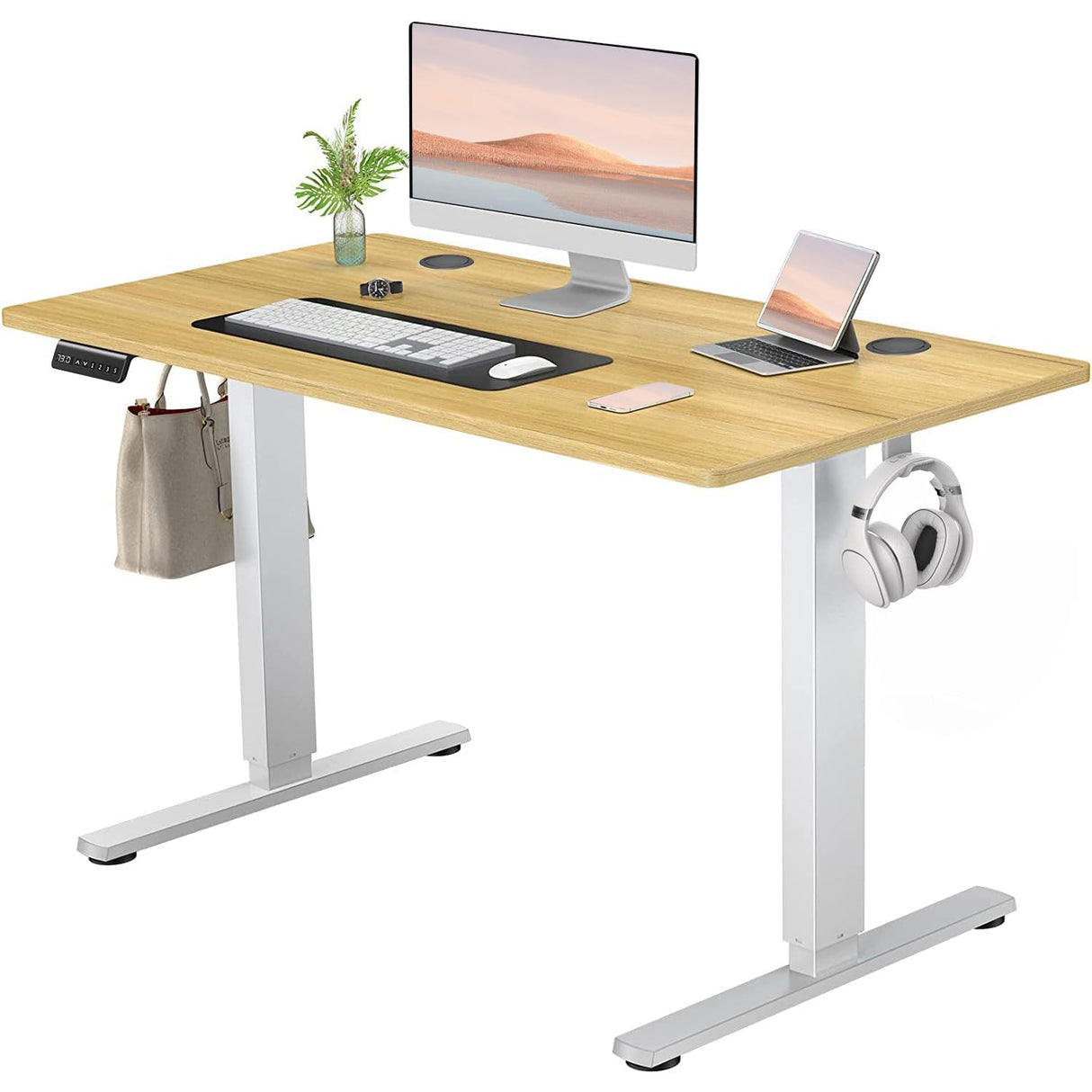 SMUG Standing Desk, Adjustable Height Electric Sit Stand Up Down Computer Table, 48x24 Inch Ergonomic Rising Modern Lift Motorized Gaming Desktop Workstation for Work Home Office, Natural SMUG
