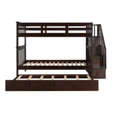 Harper & Bright Designs Twin Over Twin Bunk Bed with Trundle Bed and Storage Shelf, Kids Twin Size Bunk Bed with Stairs & Guard Rail, Wood Bunk Bed Frame for Kids, Teens, Adults,Espresso Harper & Bright Designs
