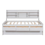Full Size Storage Daybed with Trundle, Drawers, Bookcase, Solid Wood Full Captain’s Bed Frame for Kids Guests, No Box Spring Needed (White) Harper & Bright Designs