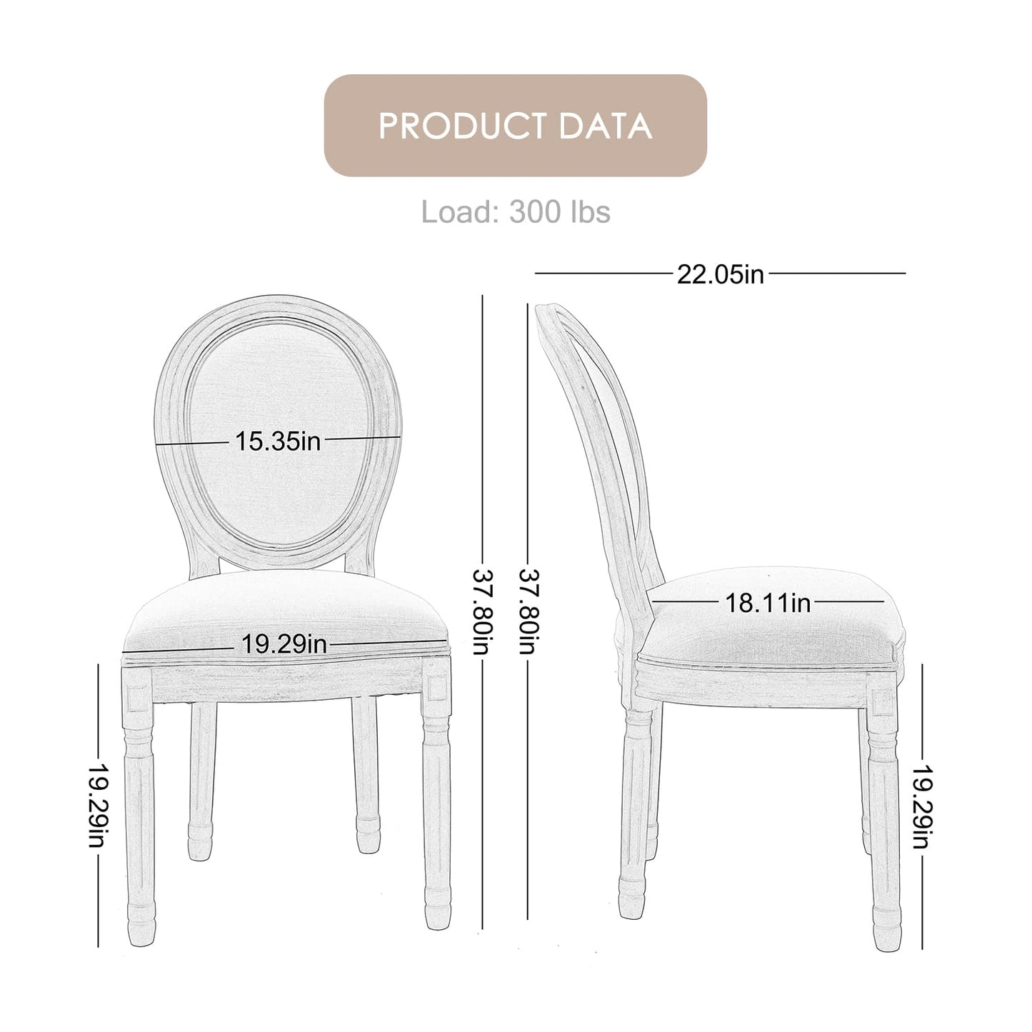 Kiztir French Country Dining Chairs Set of 4, Farmhouse Dining Chairs with Round Backrest, Mid Century Upholstered Dining Chairs with Solid Wood Leg for Dining Room Bedroom Kitchen Restaurant - WoodArtSupply