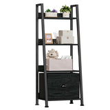 Furologee 4-Tier Ladder Shelf, Ladder Bookshelf with Removable Drawer, Bookcase Storage Rack Organizer, Freestanding Storage Shelves for Living Room, Home Office, Bedroom, Black Oak Furologee