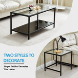 Coffee Table Nesting Set of 2, Center Coffee Table Set with Tempered Glass, Modern Side Tables for Living Room, Bedroom, Office and Nightstand, Black Btrpily