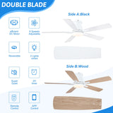 Surtime 52" Ceiling Fans with Lights-Low Profile Ceiling Fan with Light and Remote/APP Control,Flush Mount,DC Reversible,LED Dimmable Ceiling Fans for Bedroom,Indoor/Outdoor Patio Use(White) Surtime