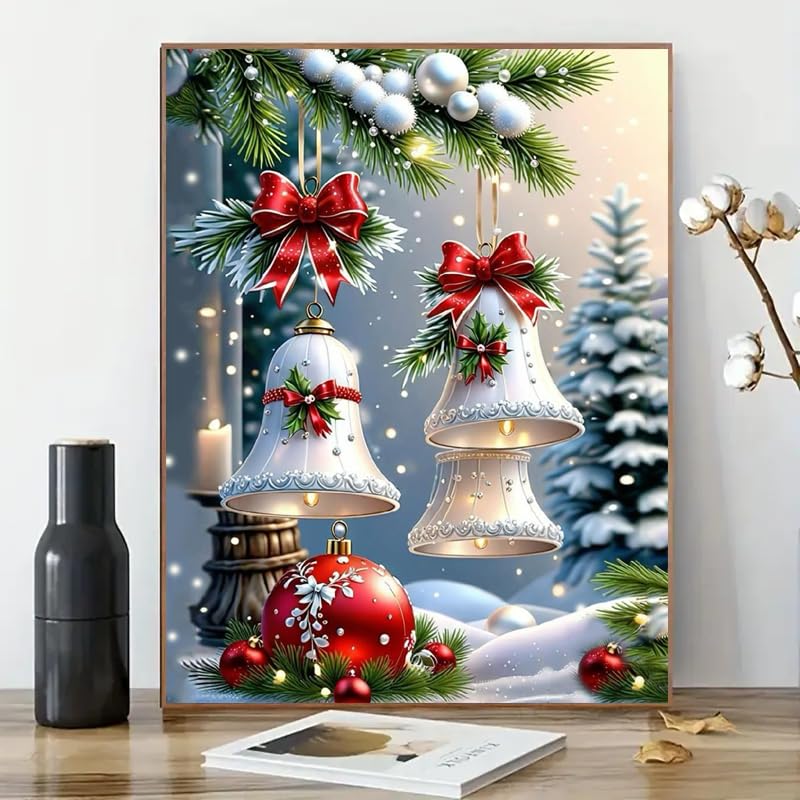Canrichshop Christmas Bell Diamond Art Beginners,Christmas Diamond Painting Kits for Adults,5D Full Drill Diamond Dot,Gem Art Crafts for Adult Wall Decor 12x16inch Canrichshop