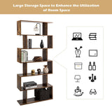 Tangkula 6-Tier Geometric Bookcase, Modern S-Shaped Storage Display Bookshelf for Living Room, Anti-Toppling Device, Home Office Wooden 6 Shelf Open Bookcase (2, Coffee) Tangkula