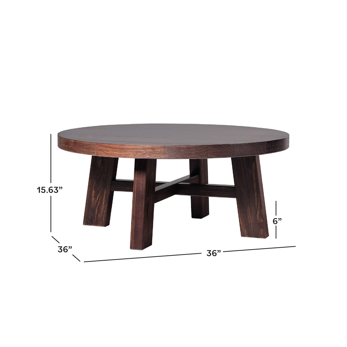 Walker Edison Colt Modern Farmhouse Solid Wood Round Coffee Table, 36 Inch, Espresso Walker Edison