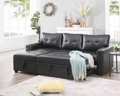 Naomi Home 85 in. Convertible Sofa with Storage, Reversible L Shape Sofa Couch with Chaise, Comfy Sectional Couches for Living Room, Black - Air Leather