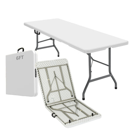 ONUUNPY 6ft Heavy Duty Portable Folding Table - Plastic Dining Table Indoor/Outdoor White Plastic Table for Parties, BBQs, and Camping ONUUNPY