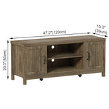 ChooChoo Farmhouse TV Stand, Wood Fluted Door Entertainment Center with Storage Cabinets and Open Shelves, Rustic Media Console up to 55 inches for Living Room, Bedroom, Grey Wash ChooChoo