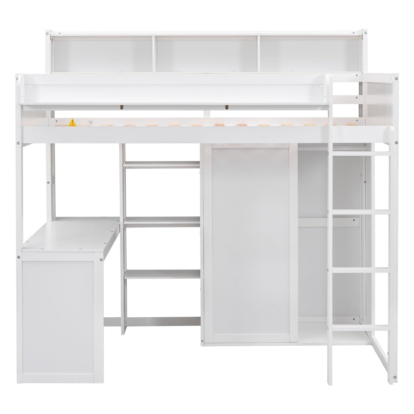 SOFTSEA Twin Loft Bed with Desk, Wardrobe, and Bookcase in White for Space-Saving Style - WoodArtSupply