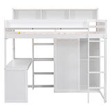 SOFTSEA Twin Loft Bed with Desk, Wardrobe, and Bookcase in White for Space-Saving Style SOFTSEA